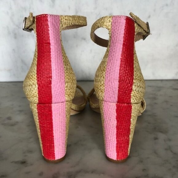 INC Kivah Block Heel Ankle Strap Pink Red Stripe Sandals 6M RARE - Picture 9 of 17